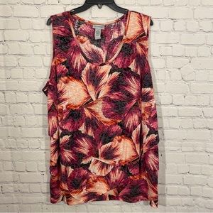 Catherines Womens Shirt 3X 26/28W Floral Print Sleeveless Round Neck Tiered